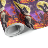 Papier Cadeau Halloween Frontière Collie Chien Citrouille La peu (Coin rond)