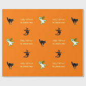 Papier Cadeau Halloween Fun Éffrayant Chat Ghost Sorcière Texte  (Plat)