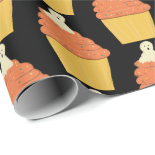 Papier Cadeau Halloween Gentil Fantôme sur Cupcakes