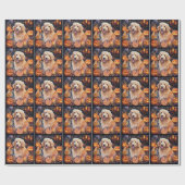 Papier Cadeau Halloween Goldendoodle avec la peur Citrouille (Plat)