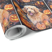 Papier Cadeau Halloween Goldendoodle avec la peur Citrouille (Coin rond)
