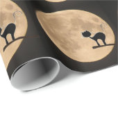 Papier Cadeau Halloween gothique chat noir avec pleine lune (Coin rond)