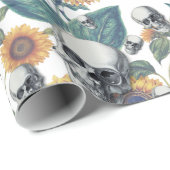 Papier Cadeau Halloween Gothique Crâne Tournesol (Coin rond)