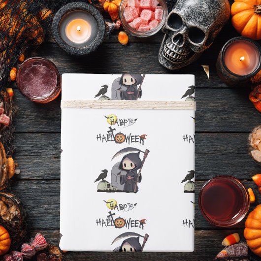 Papier Cadeau Halloween gothique du corbeau éffrayant de faucheu