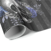 Papier Cadeau Halloween gothique floral crâne (Coin rond)