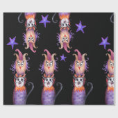 Papier Cadeau Halloween Halloween Chouette Chat Dessin Papier à  (Plat)