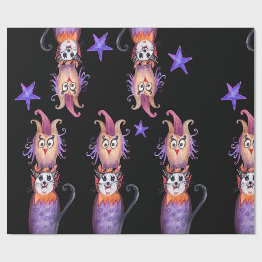 Papier Cadeau Halloween Halloween Chouette Chat Dessin Papier à  (Plat)