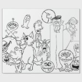 Papier Cadeau HALLOWEEN HAND DRAWN MONSTER Wrapper Paper (Plat)