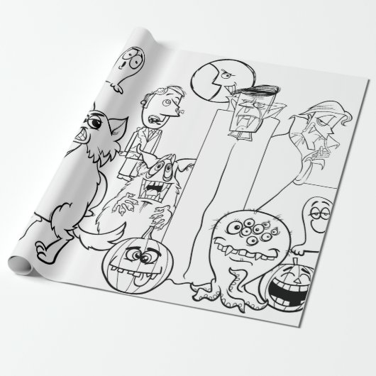 Papier Cadeau HALLOWEEN HAND DRAWN MONSTER Wrapper Paper (Déroulé)