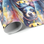 Papier Cadeau Halloween Hélicoptère Bleu Avec La Peur Citrouille (Coin rond)