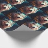 Papier Cadeau Halloween Husky Sibérien Avec La Peur Citrouille (Coin)