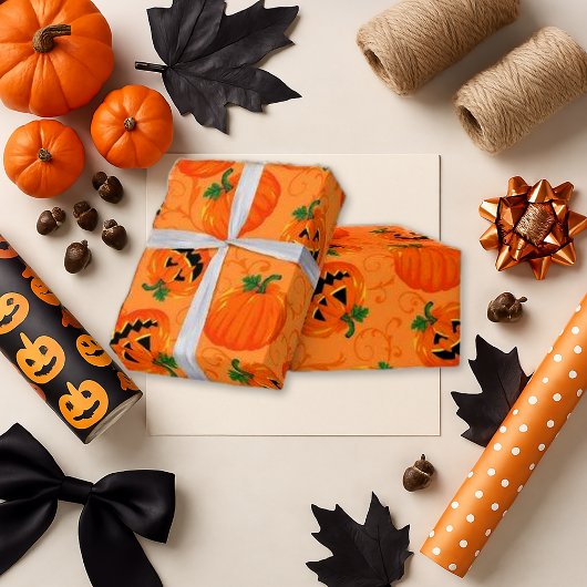 Papier Cadeau Halloween Jack-o’-Citrouille souriant