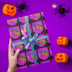 Papier Cadeau Halloween Jack O'Lantern Bugle Purple Motif