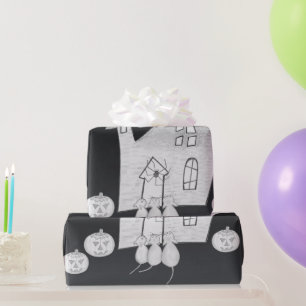 Papier Cadeau Halloween la nuit avec Haunted House, chauves-sour