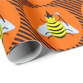 Papier Cadeau Halloween Magic Bee Witch Orange et Black Stripes (Coin rond)