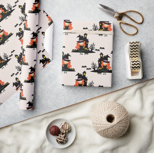 Papier Cadeau Halloween Maison de sorcière hantée Beige (Artisanat)