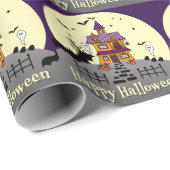 Papier Cadeau Halloween Maison hantée Chauve-chauve Pleine lune (Coin rond)