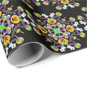 Papier Cadeau Halloween Mandala Fantômes, Citrouilles, chauves-s (Coin rond)