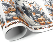 Papier Cadeau Halloween Mariage Personnaliser Noms Mariée & Sall (Coin rond)