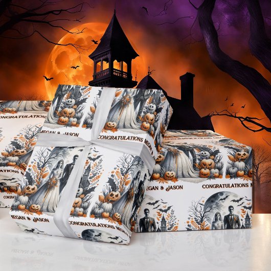 Papier Cadeau Halloween Mariage Personnaliser Noms Mariée & Sall