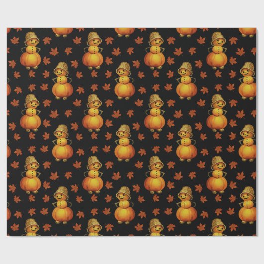 Papier Cadeau Halloween mignon Citrouille Automne quitte Motif (Plat)