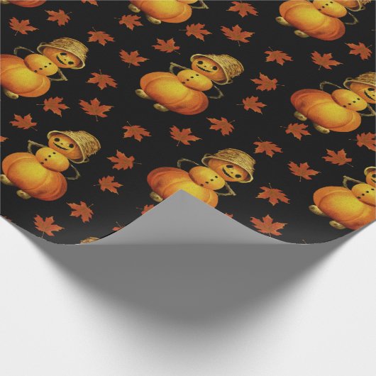 Papier Cadeau Halloween mignon Citrouille Automne quitte Motif (Coin)