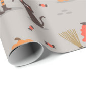 Papier Cadeau Halloween mignonne sorcière, Citrouille, Chat noir (Coin rond)