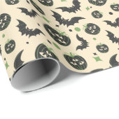 Papier Cadeau Halloween moderne 3 Citrouilles et chauves-souris (Coin rond)