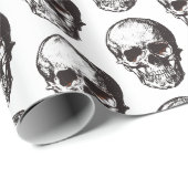 Papier Cadeau Halloween Motif crâne noir et blanc (Coin rond)