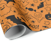 Papier Cadeau Halloween Motif d'Halloween orange et noir (Coin rond)
