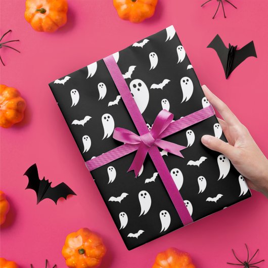 Papier Cadeau Halloween noir et blanc amusant Ghost & chauves-so