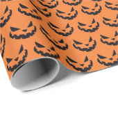 Papier Cadeau Halloween orange Jack-o'-lantern effrayant (Coin rond)
