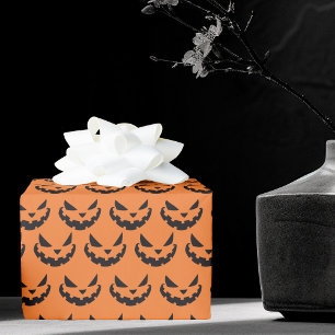 Papier Cadeau Halloween orange Jack-o'-lantern effrayant