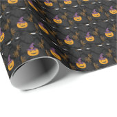 Papier Cadeau Halloween orange noir modifiable (Coin rond)