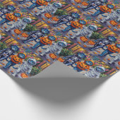 Papier Cadeau Halloween Orientale Bleue Chats Trick-or-Treating (Coin)