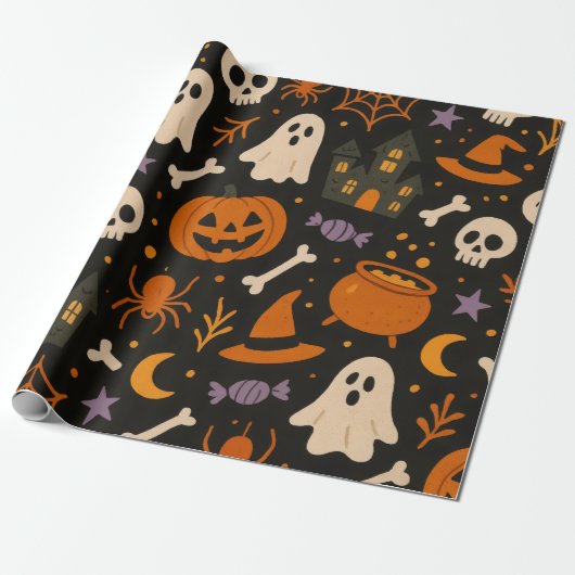 Papier Cadeau Halloween Pattern Wrapping Paper (Déroulé)