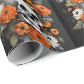 Papier Cadeau Halloween Personnaliser Nom Gothique Crâne & Fleur (Coin rond)