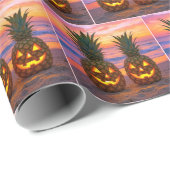 Papier Cadeau Halloween Pineapple Jack-o-lanterns On a Beach (Coin rond)