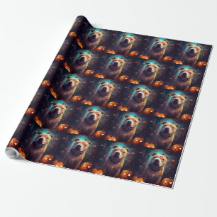Papier Cadeau Halloween Pitbull avec la peur Citrouille