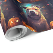 Papier Cadeau Halloween Pitbull avec la peur Citrouille (Coin rond)