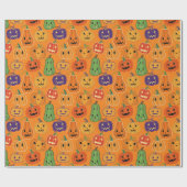 Papier Cadeau Halloween Pumpkin Pattern Wrapping Paper (Plat)