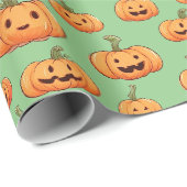 Papier Cadeau Halloween Pumpkin Seamless Pattern (Coin rond)
