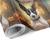 Papier Cadeau Halloween Rat Terrier Avec La Peur Citrouille (Coin rond)