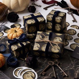 Papier Cadeau Halloween Récolte Pleine Lune Et Chauves-Souris En