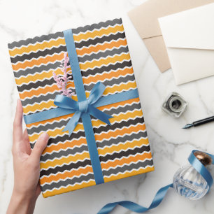 Papier Cadeau Halloween Rétro années 1960 Chevron Orange Blanc N