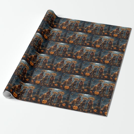 Papier Cadeau Halloween Rhodesian Ridgeback Éffrayant (Déroulé)