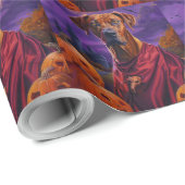 Papier Cadeau Halloween Rhodesian Ridgeback Vampire Citrouilles (Coin rond)