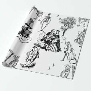 Papier Cadeau halloween rococo baroque squelette toile crâne