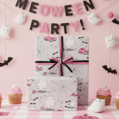 Papier Cadeau Halloween rose et gris mignon Fantôme de chat