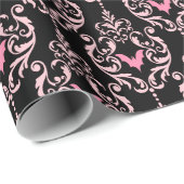 Papier Cadeau Halloween rose et noir (Coin rond)